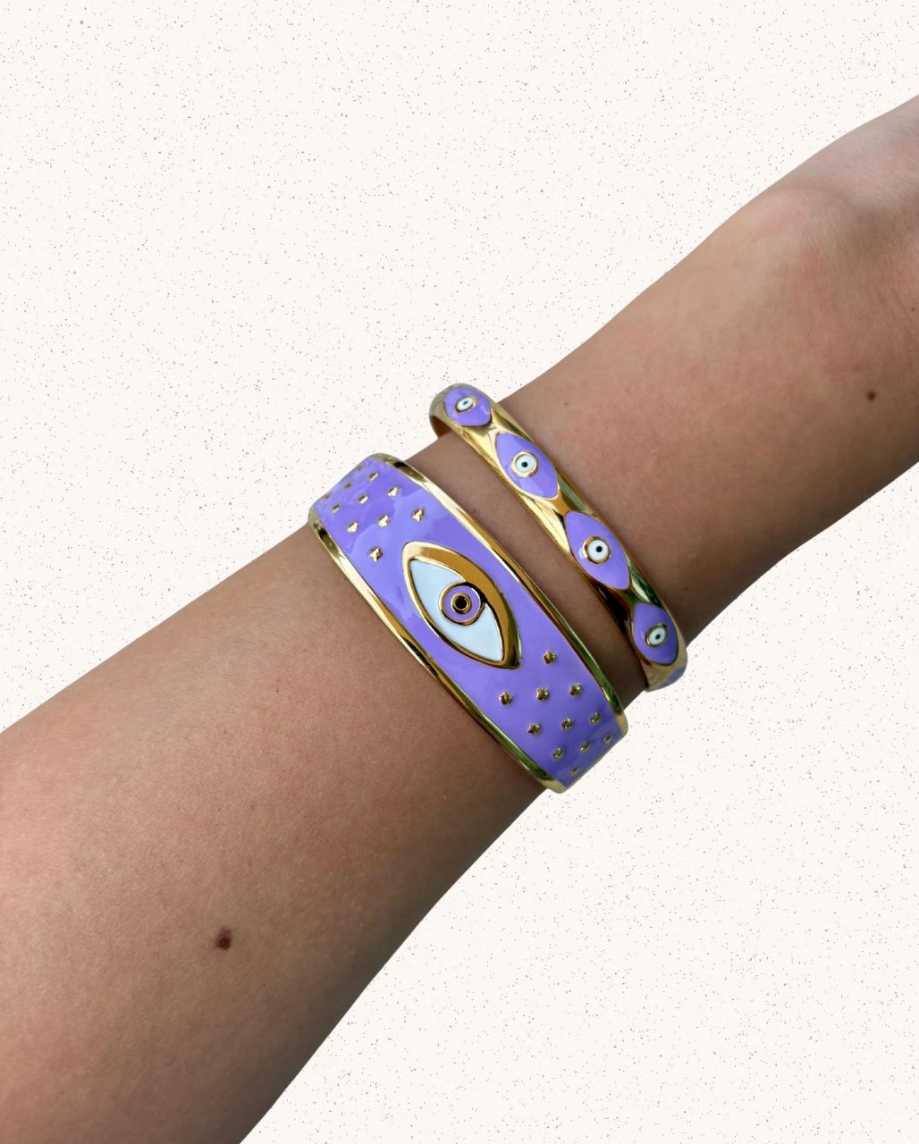 Amara Bangle – Gold with Purple Evil Eye