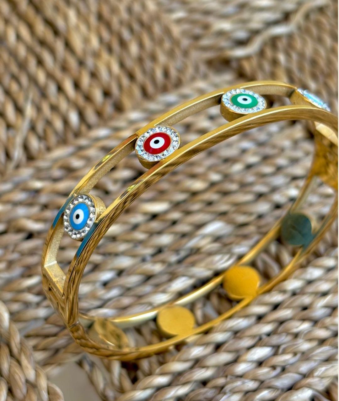 Iris Bracelet – Gold with Multicolor Evil Eyes