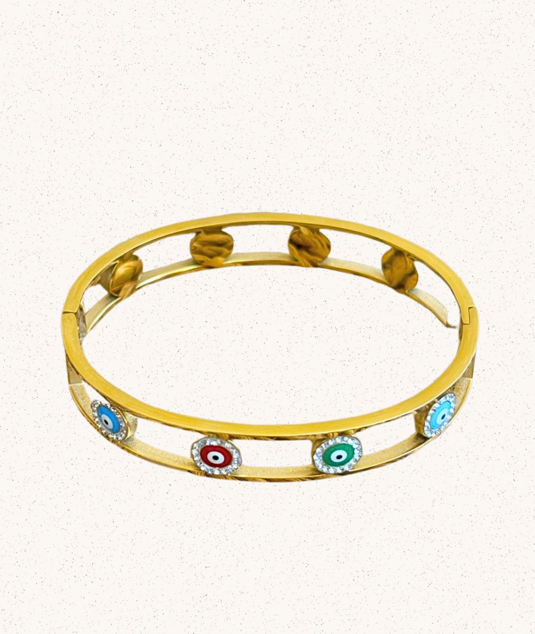 Iris Bracelet – Gold with Multicolor Evil Eyes