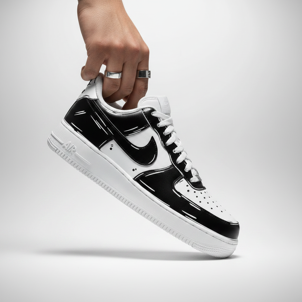 NIKE AIR FORCE 1 CUSTOM CARTOON WHITE BLACK
