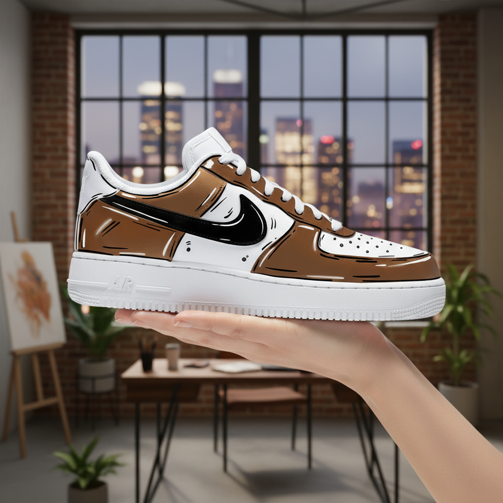 NIKE AIR FORCE 1 CUSTOM CARTOON WHITE BROWN