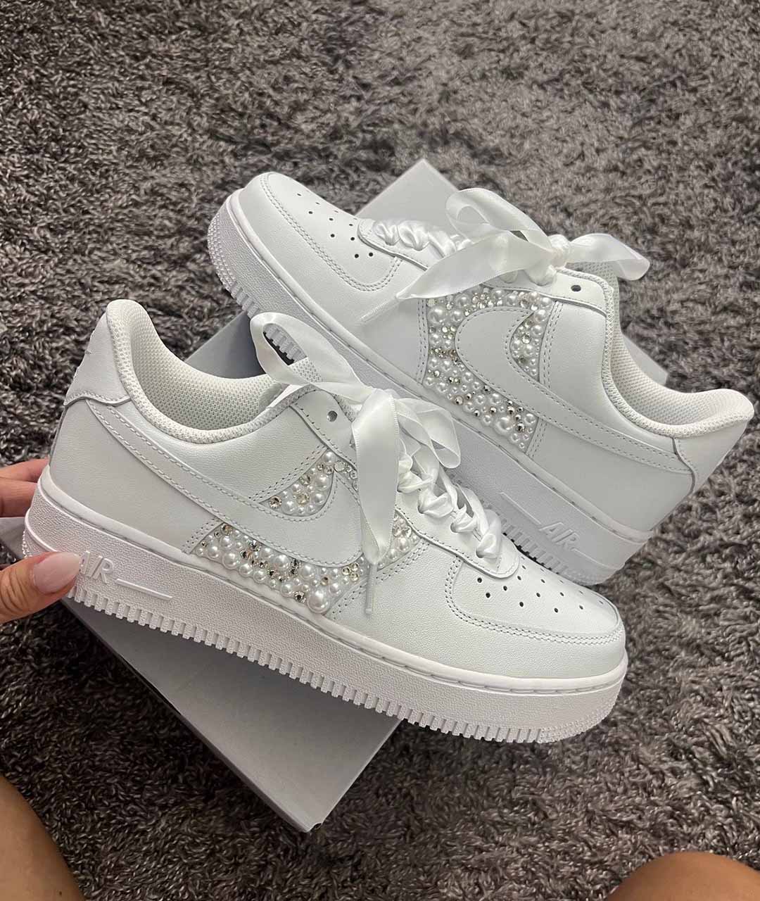 NIKE AIR FORCE CUSTOM BRIDAL HALF PEARLS
