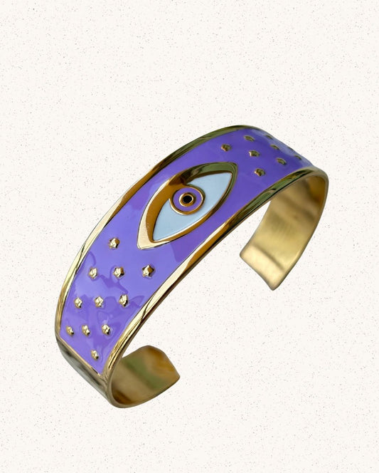 Amara Bangle – Gold with Purple Evil Eye