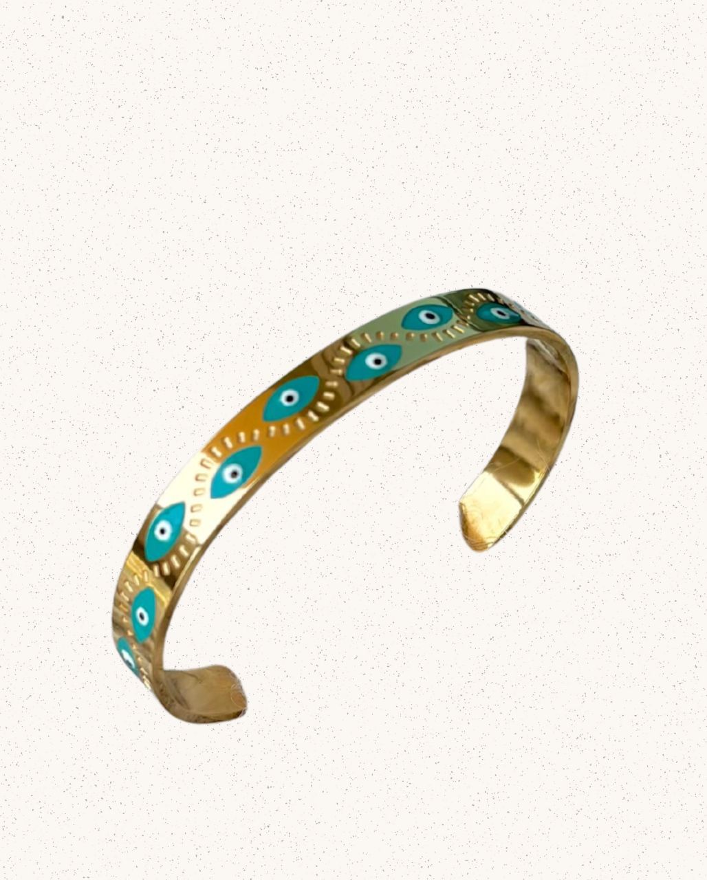 Raya Bangle – Gold with Blue Evil Eyes