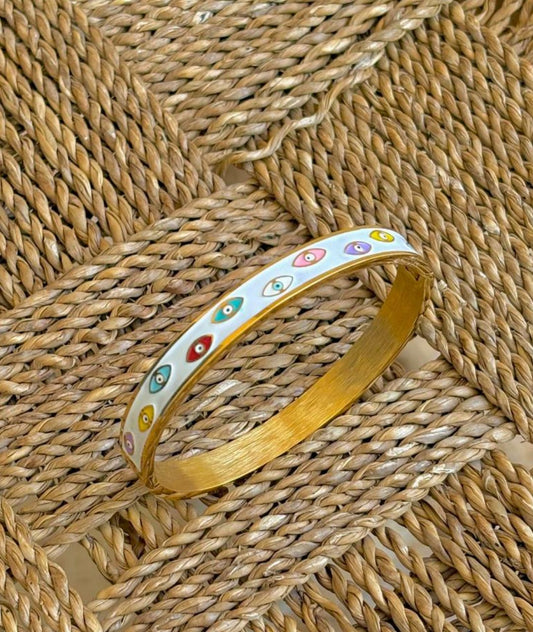 Petra Bracelet – White with Multicolor Evil Eyes