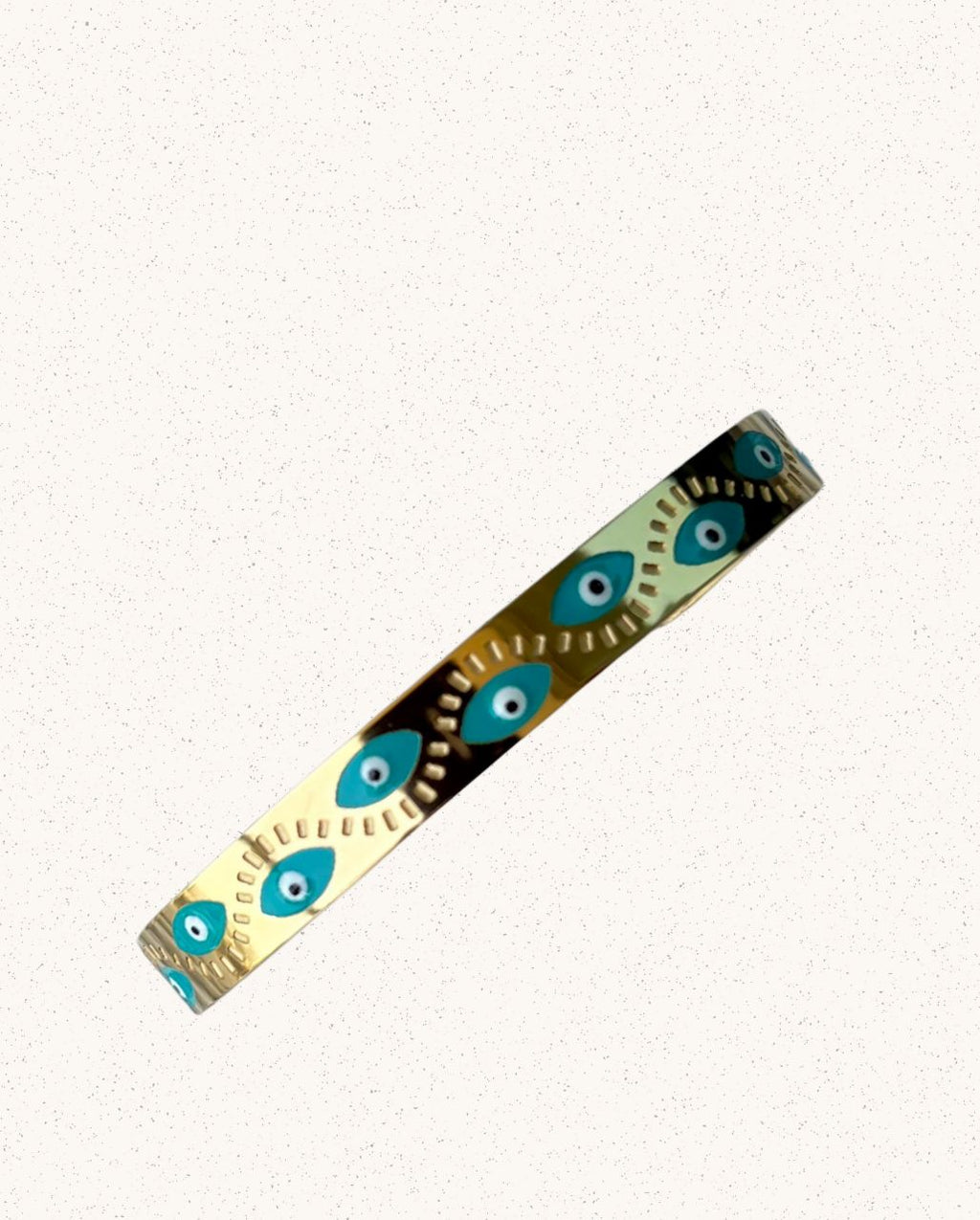 Raya Bangle – Gold with Blue Evil Eyes