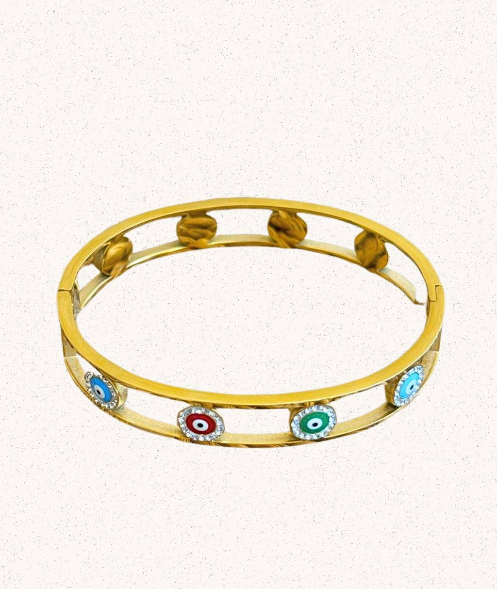 Iris Bracelet – Gold with Multicolor Evil Eyes
