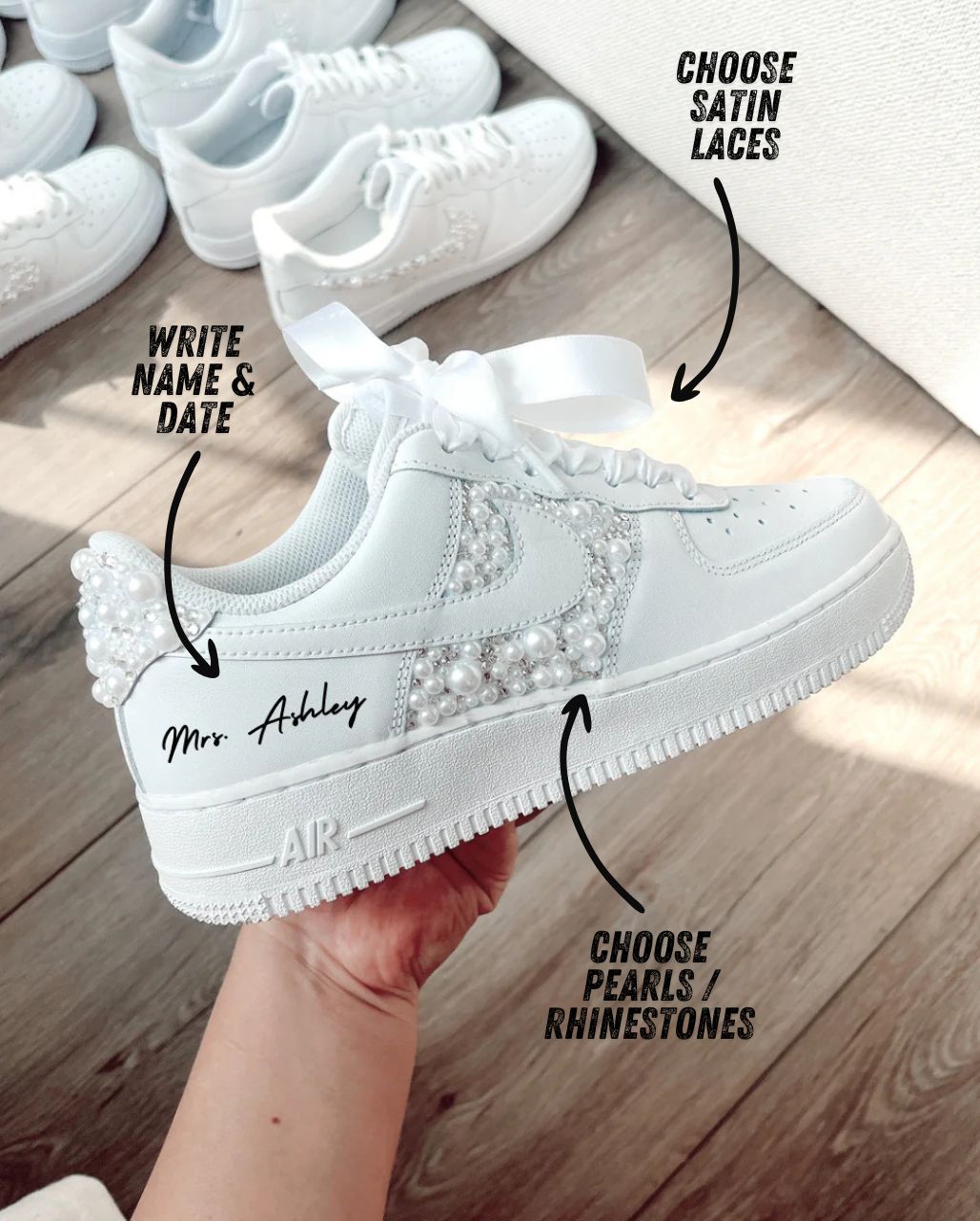 NIKE AIR FORCE 1 BRIDAL MID/BACK MIXED STONES