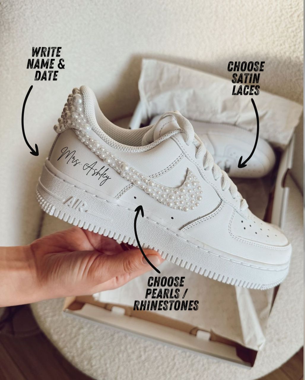 NIKE AIR FORCE 1 CUSTOM PEARLS SWOOSH & BACK