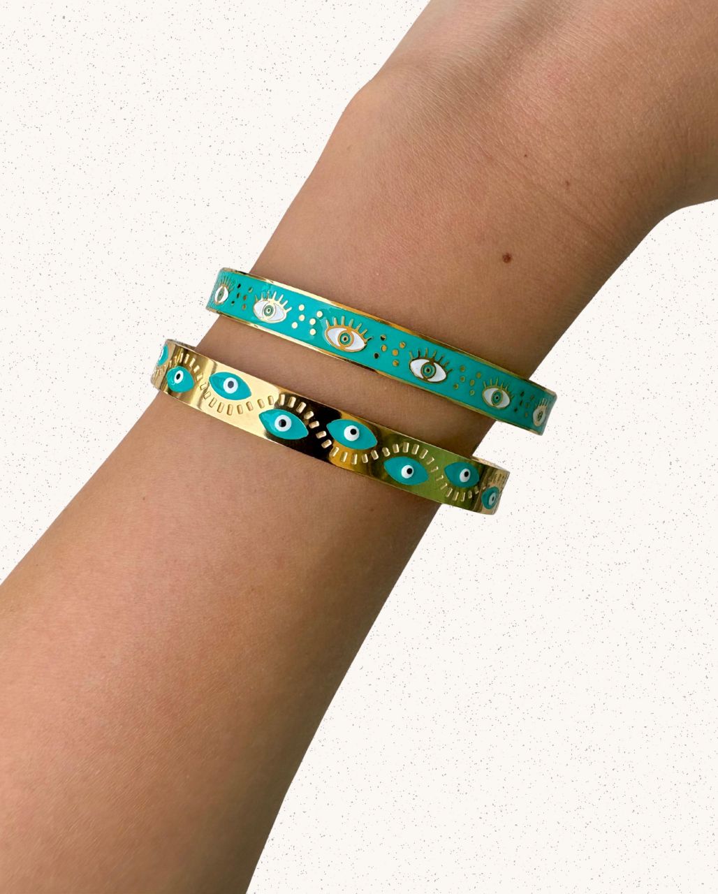 Raya Bangle – Gold with Blue Evil Eyes