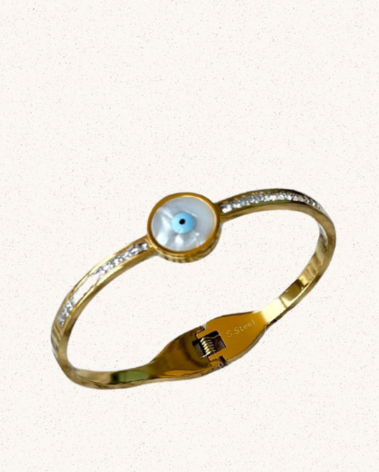 Selene Bangle – Mother of Pearl with Evil Eye