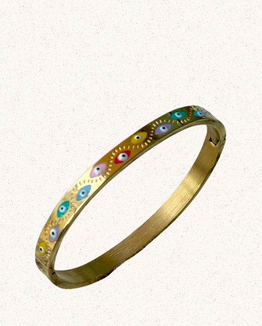 Mira Bracelet – Gold with Multicolored Evil Eyes