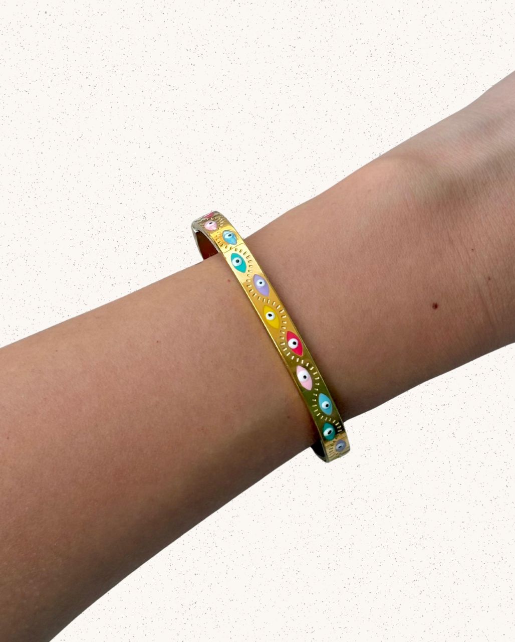 Mira Bracelet – Gold with Multicolored Evil Eyes