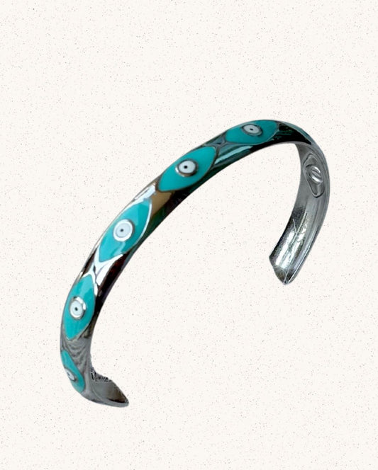 Isola Bangle – Silver with Evil Eye
