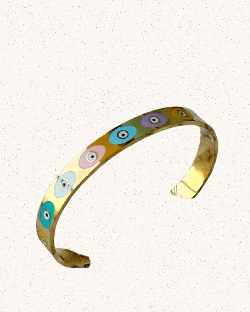 Nour Bangle – Gold with Multicolor Evil Eyes