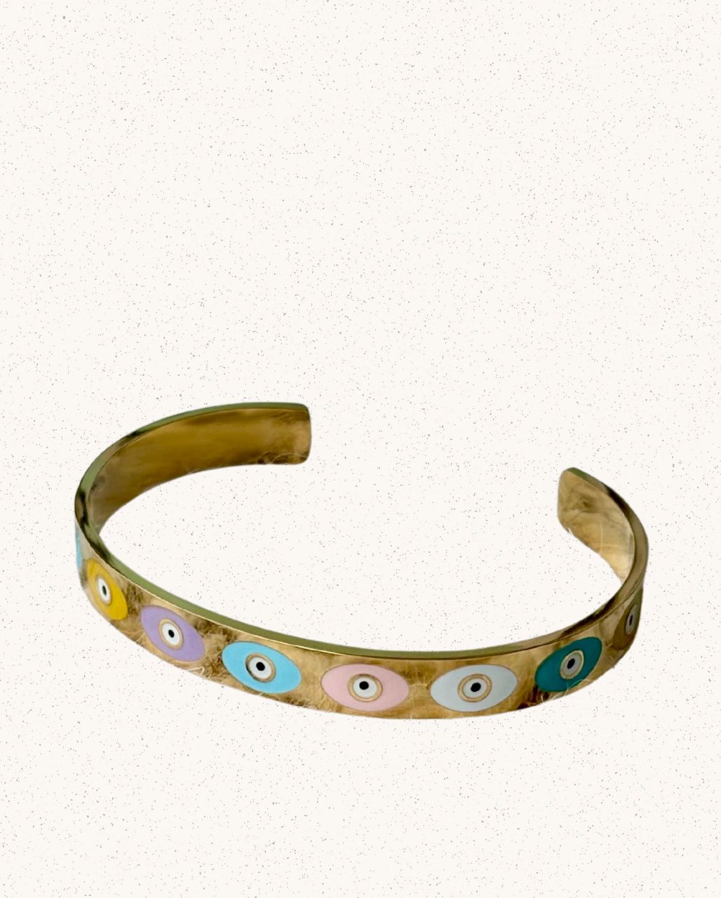 Nour Bangle – Gold with Multicolor Evil Eyes