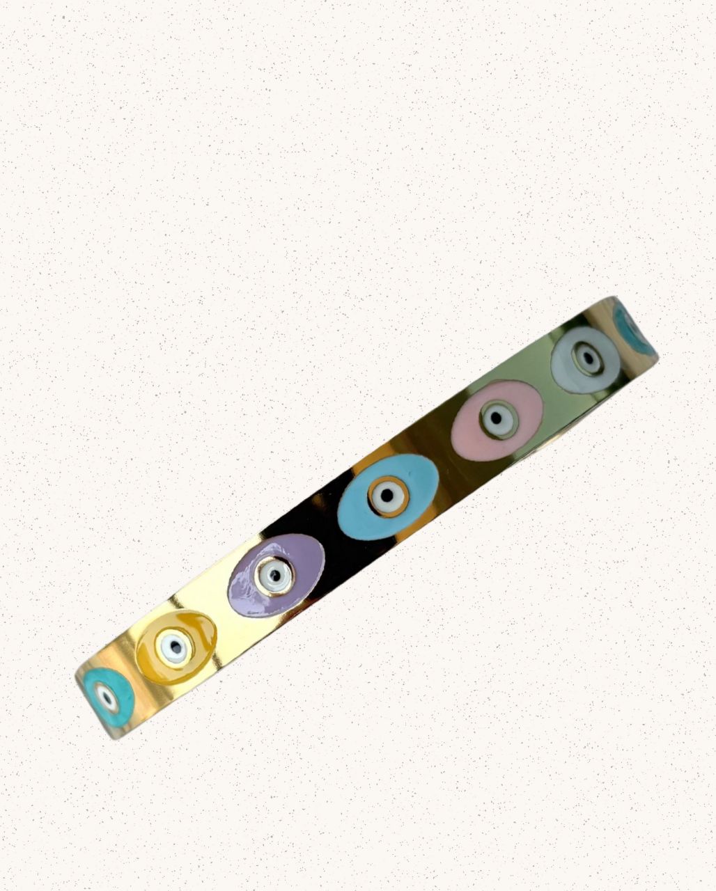 Nour Bangle – Gold with Multicolor Evil Eyes