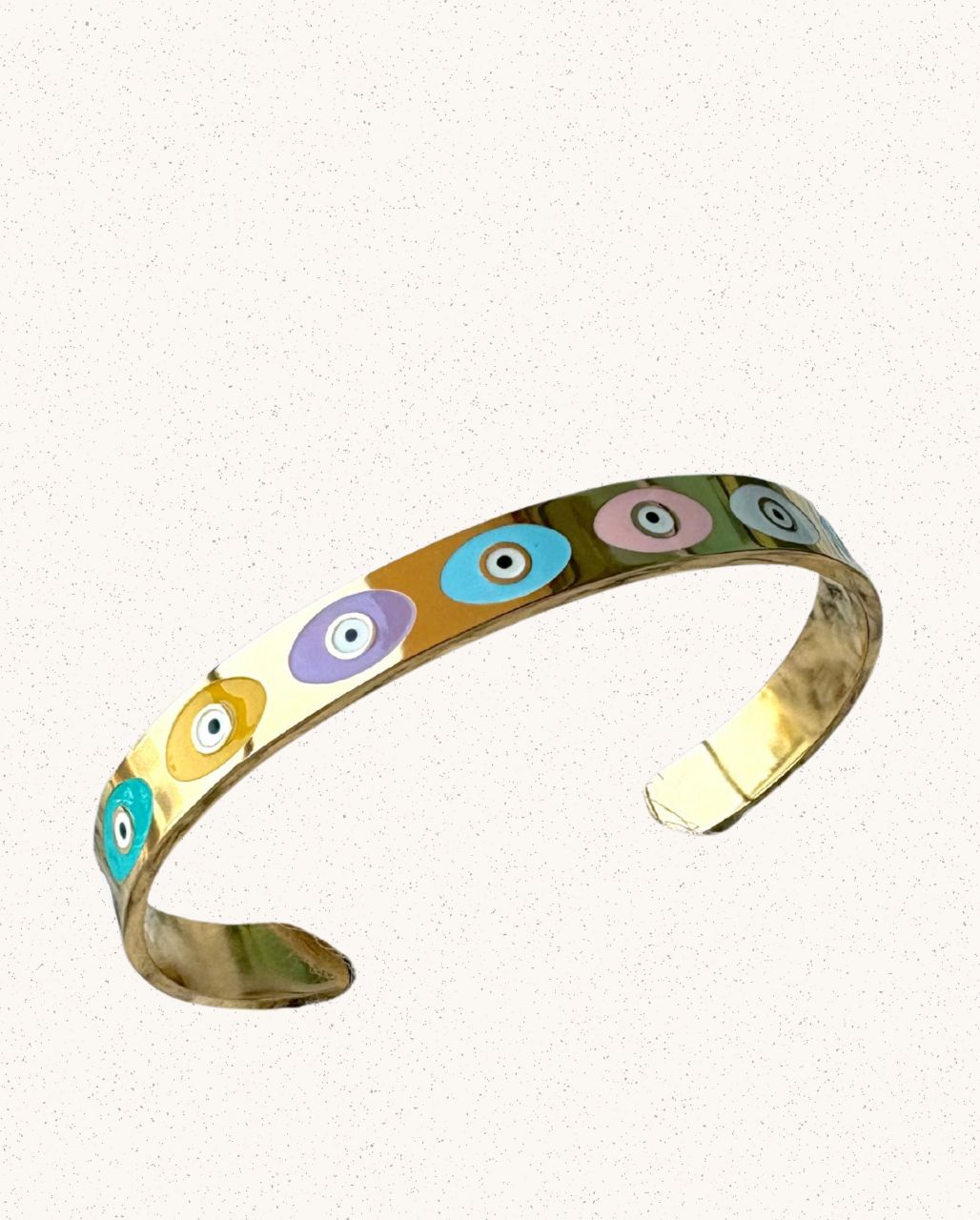 Nour Bangle – Gold with Multicolor Evil Eyes