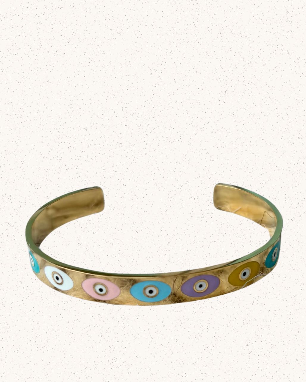 Nour Bangle – Gold with Multicolor Evil Eyes