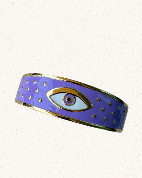 Amara Bangle – Gold with Purple Evil Eye