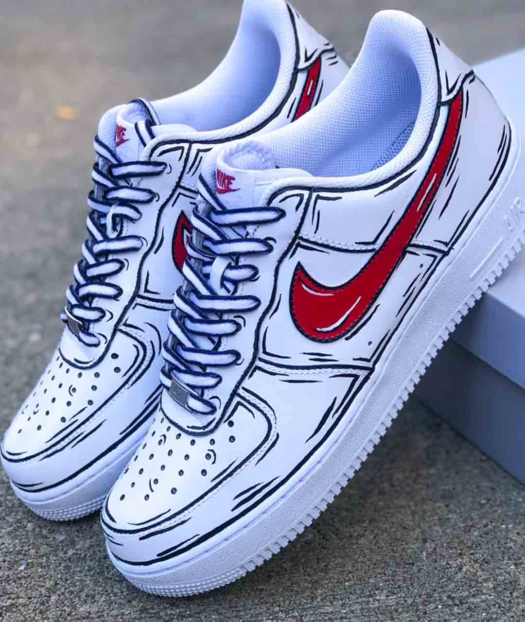 NIKE AIR FORCE 1 CUSTOM CARTOON WHITE RED